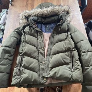 Green puffy jacket